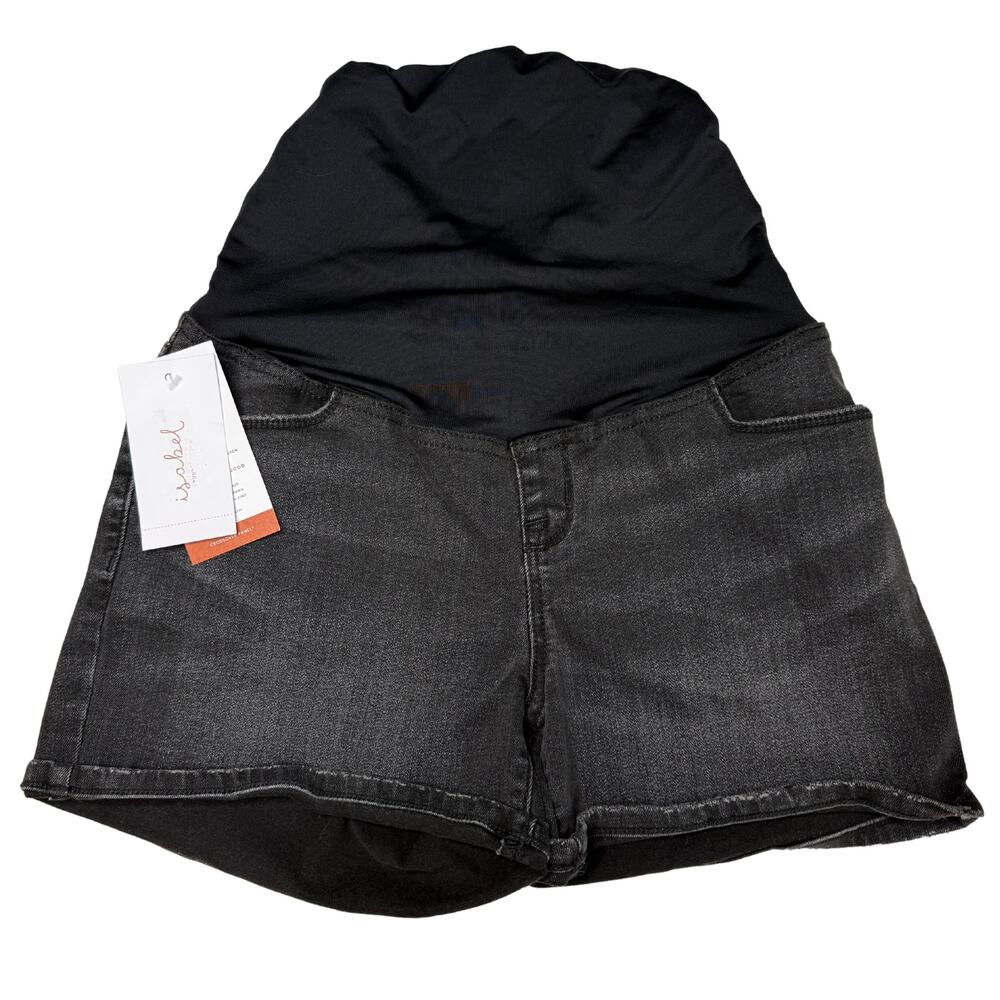 Isabel Maternity Crossover Panel Super Stretch Denim Jean Midi Shorts Sz 6 Black